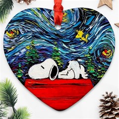 Dog House Vincent Van Gogh s Starry Night Parody Heart Ornament (two Sides) by Modalart