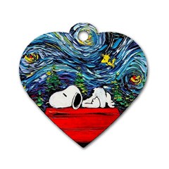 Dog House Vincent Van Gogh s Starry Night Parody Dog Tag Heart (one Side) by Modalart