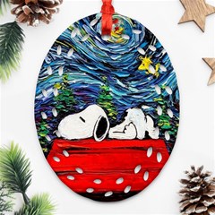 Dog House Vincent Van Gogh s Starry Night Parody Ornament (oval Filigree) by Modalart