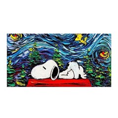 Dog House Vincent Van Gogh s Starry Night Parody Satin Wrap 35  X 70  by Modalart