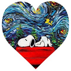 Dog House Vincent Van Gogh s Starry Night Parody Wooden Puzzle Heart by Modalart