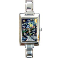 The Great Wall Nature Painting Starry Night Van Gogh Rectangle Italian Charm Watch by Modalart