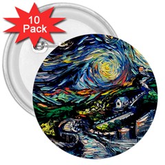 The Great Wall Nature Painting Starry Night Van Gogh 3  Buttons (10 Pack)  by Modalart