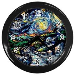 The Great Wall Nature Painting Starry Night Van Gogh Wall Clock (black) by Modalart