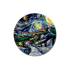 The Great Wall Nature Painting Starry Night Van Gogh Magnet 3  (round) by Modalart