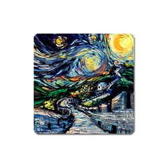 The Great Wall Nature Painting Starry Night Van Gogh Square Magnet by Modalart