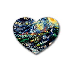 The Great Wall Nature Painting Starry Night Van Gogh Rubber Coaster (heart) by Modalart