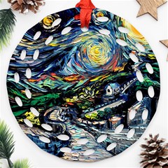 The Great Wall Nature Painting Starry Night Van Gogh Ornament (round Filigree) by Modalart