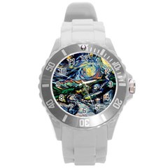 The Great Wall Nature Painting Starry Night Van Gogh Round Plastic Sport Watch (l) by Modalart