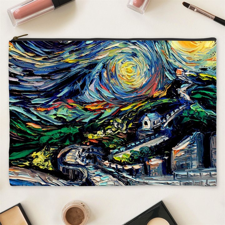 The Great Wall Nature Painting Starry Night Van Gogh Cosmetic Bag (XXXL)