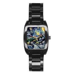 The Great Wall Nature Painting Starry Night Van Gogh Stainless Steel Barrel Watch by Modalart