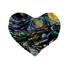 The Great Wall Nature Painting Starry Night Van Gogh Standard 16  Premium Flano Heart Shape Cushions by Modalart