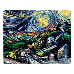 The Great Wall Nature Painting Starry Night Van Gogh Two Sides Premium Plush Fleece Blanket (large)