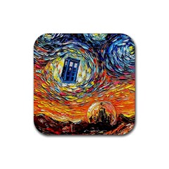 Tardis Starry Night Doctor Who Van Gogh Parody Rubber Coaster (square) by Modalart