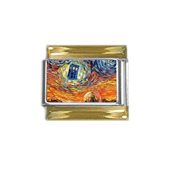 Tardis Starry Night Doctor Who Van Gogh Parody Gold Trim Italian Charm (9mm) by Modalart