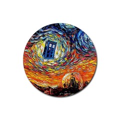 Tardis Starry Night Doctor Who Van Gogh Parody Rubber Round Coaster (4 Pack) by Modalart