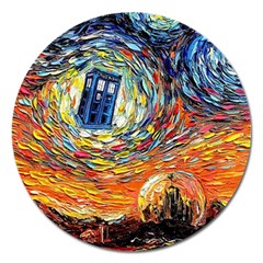 Tardis Starry Night Doctor Who Van Gogh Parody Magnet 5  (round) by Modalart