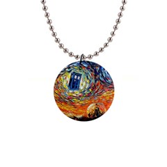 Tardis Starry Night Doctor Who Van Gogh Parody 1  Button Necklace by Modalart