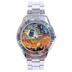 Tardis Starry Night Doctor Who Van Gogh Parody Stainless Steel Analogue Watch by Modalart