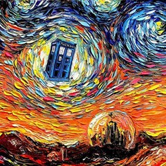 Tardis Starry Night Doctor Who Van Gogh Parody Play Mat (square) by Modalart