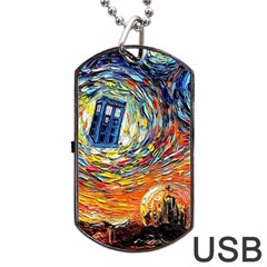 Tardis Starry Night Doctor Who Van Gogh Parody Dog Tag Usb Flash (two Sides) by Modalart