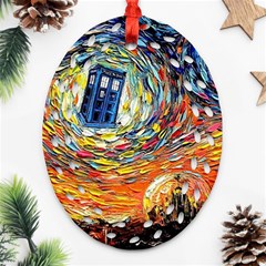 Tardis Starry Night Doctor Who Van Gogh Parody Oval Filigree Ornament (two Sides) by Modalart