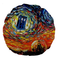 Tardis Starry Night Doctor Who Van Gogh Parody Large 18  Premium Round Cushions by Modalart