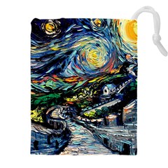 The Great Wall Nature Painting Starry Night Van Gogh Drawstring Pouch (5xl) by Modalart