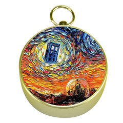 Tardis Starry Night Doctor Who Van Gogh Parody Gold Compasses by Modalart