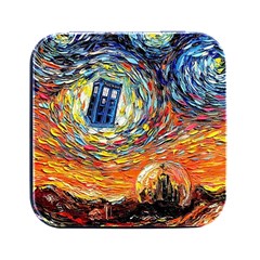 Tardis Starry Night Doctor Who Van Gogh Parody Square Metal Box (black) by Modalart