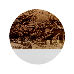 The Great Wall Nature Painting Starry Night Van Gogh Marble Wood Coaster (round) by Modalart