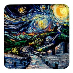 The Great Wall Nature Painting Starry Night Van Gogh Square Glass Fridge Magnet (4 Pack) by Modalart