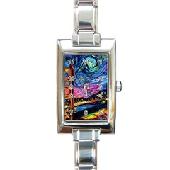 Golden Gate Bridge Starry Night Vincent Van Gogh Rectangle Italian Charm Watch by Modalart