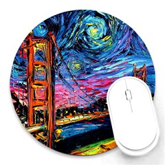 Golden Gate Bridge Starry Night Vincent Van Gogh Round Mousepad by Modalart