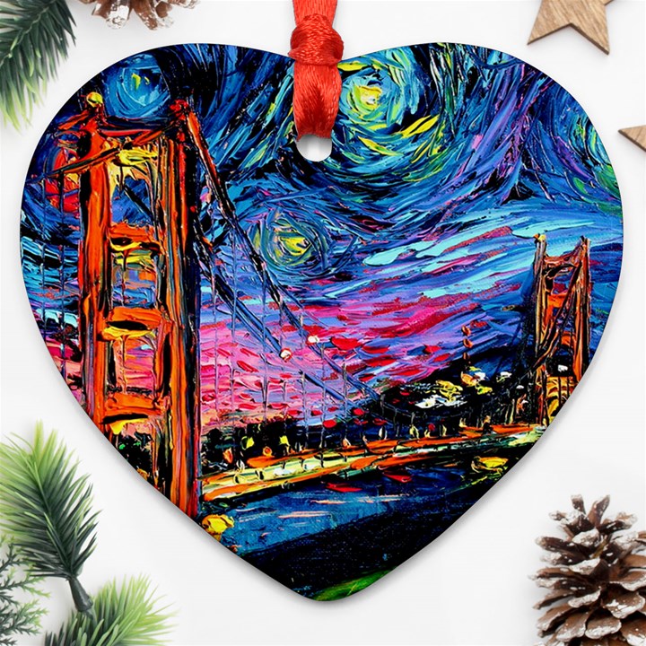 Golden Gate Bridge Starry Night Vincent Van Gogh Ornament (Heart)