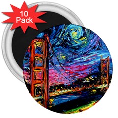 Golden Gate Bridge Starry Night Vincent Van Gogh 3  Magnets (10 Pack)  by Modalart