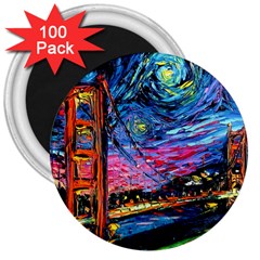 Golden Gate Bridge Starry Night Vincent Van Gogh 3  Magnets (100 Pack) by Modalart