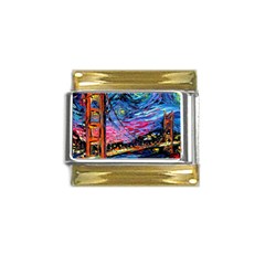 Golden Gate Bridge Starry Night Vincent Van Gogh Gold Trim Italian Charm (9mm) by Modalart