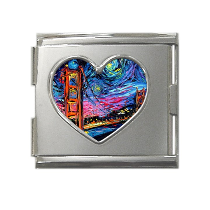 Golden Gate Bridge Starry Night Vincent Van Gogh Mega Link Heart Italian Charm (18mm)