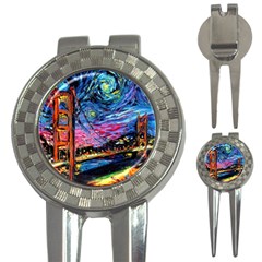 Golden Gate Bridge Starry Night Vincent Van Gogh 3-in-1 Golf Divots by Modalart