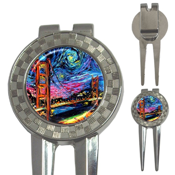 Golden Gate Bridge Starry Night Vincent Van Gogh 3-in-1 Golf Divots