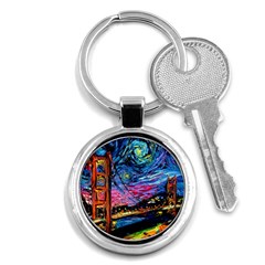 Golden Gate Bridge Starry Night Vincent Van Gogh Key Chain (round) by Modalart