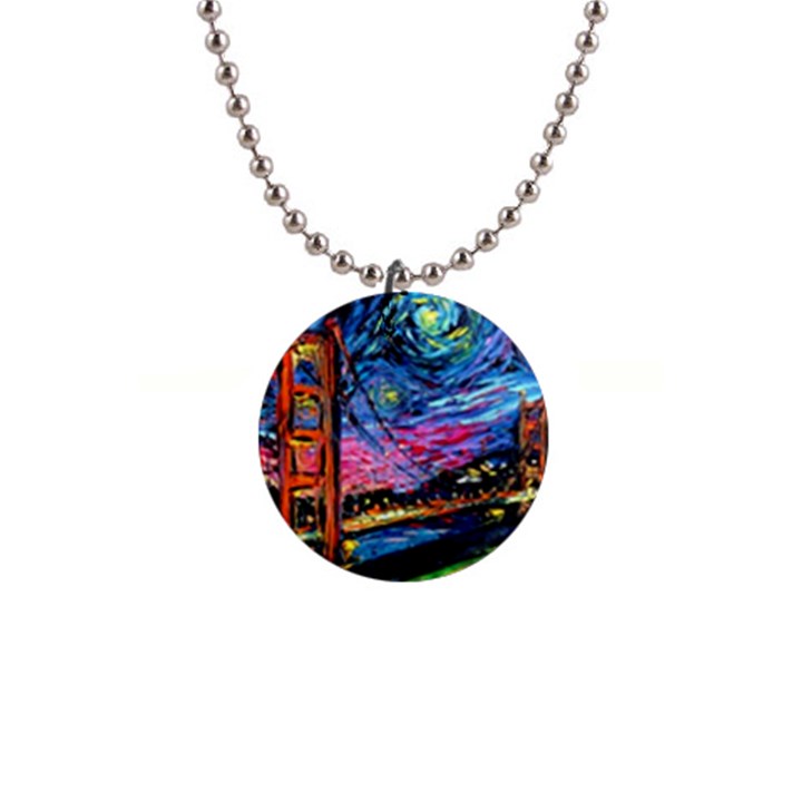 Golden Gate Bridge Starry Night Vincent Van Gogh 1  Button Necklace