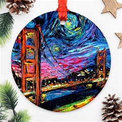 Golden Gate Bridge Starry Night Vincent Van Gogh Round Ornament (two Sides) by Modalart