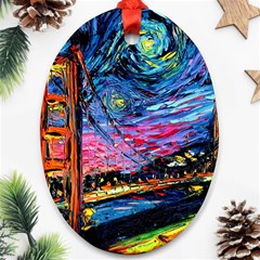 Golden Gate Bridge Starry Night Vincent Van Gogh Oval Ornament (two Sides) by Modalart