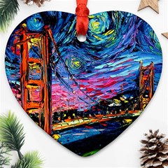 Golden Gate Bridge Starry Night Vincent Van Gogh Heart Ornament (two Sides) by Modalart