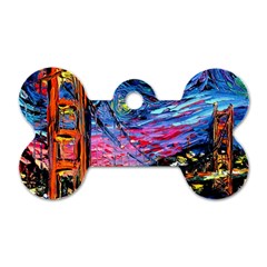 Golden Gate Bridge Starry Night Vincent Van Gogh Dog Tag Bone (one Side) by Modalart