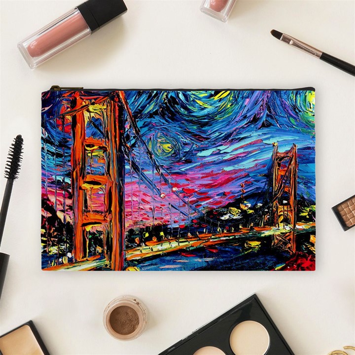 Golden Gate Bridge Starry Night Vincent Van Gogh Cosmetic Bag (Large)