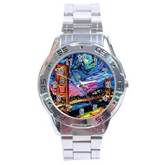 Golden Gate Bridge Starry Night Vincent Van Gogh Stainless Steel Analogue Watch by Modalart