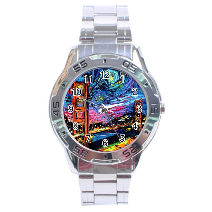 Golden Gate Bridge Starry Night Vincent Van Gogh Stainless Steel Analogue Watch